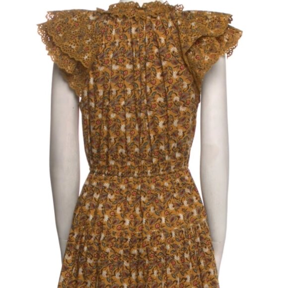 NWOT ULLA JOHNSON Yvette Ruffle Poplin Midi Dress in Dandelion XS $625 - Picture 8 of 10